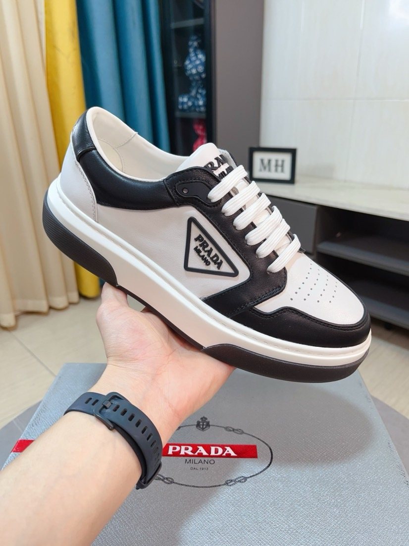 Prada Black, White & Taupe Low-Top Sneakers — model