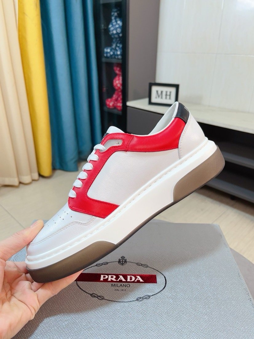 Prada Black, White & Taupe Low-Top Sneakers — front