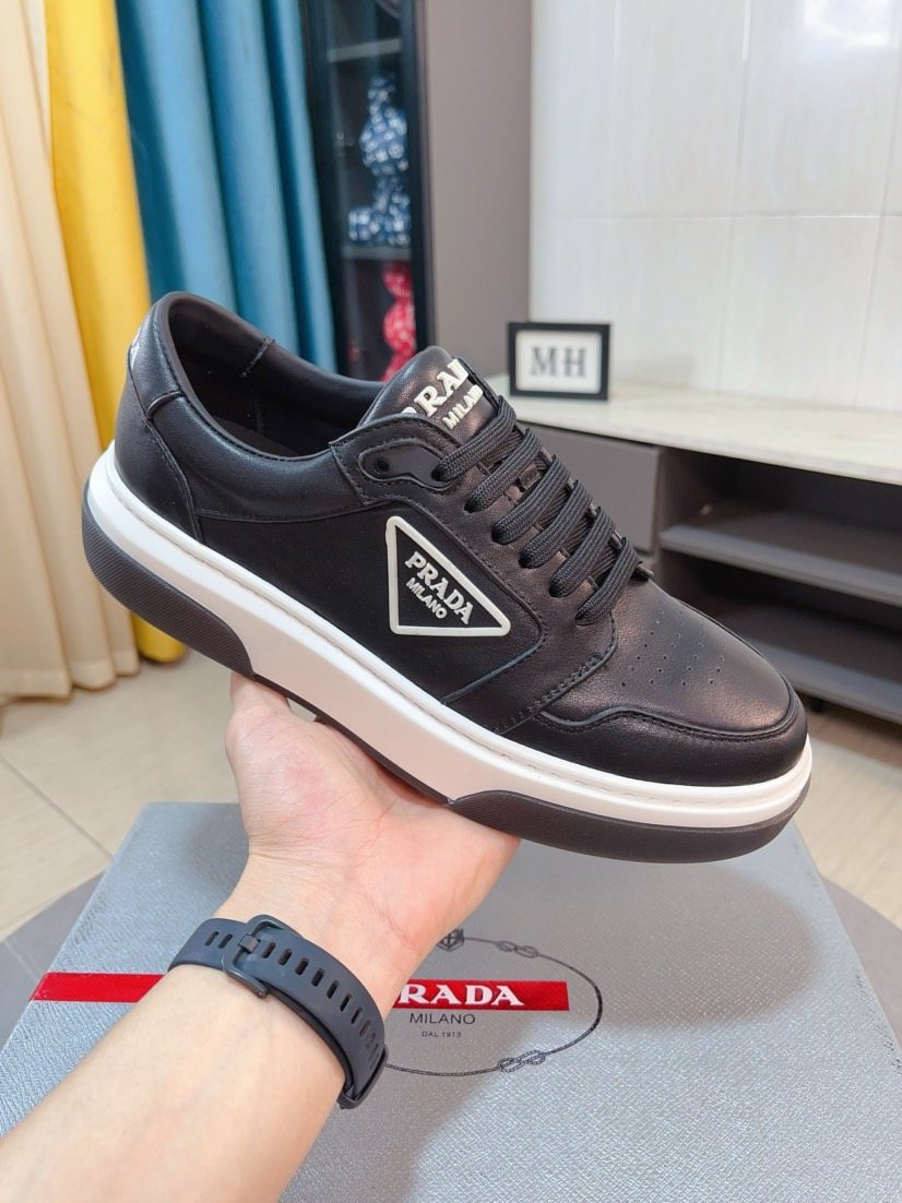 Prada Black, White & Taupe Low-Top Sneakers — model