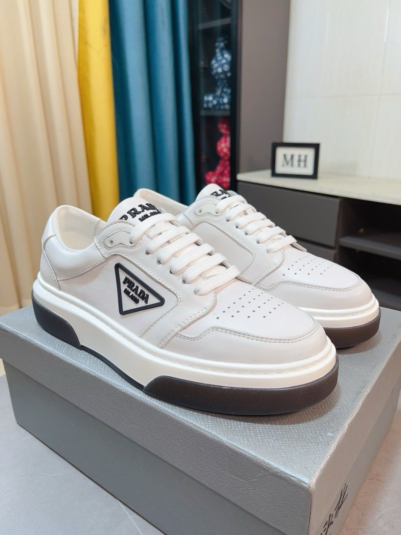 Prada Black, White & Taupe Low-Top Sneakers — front