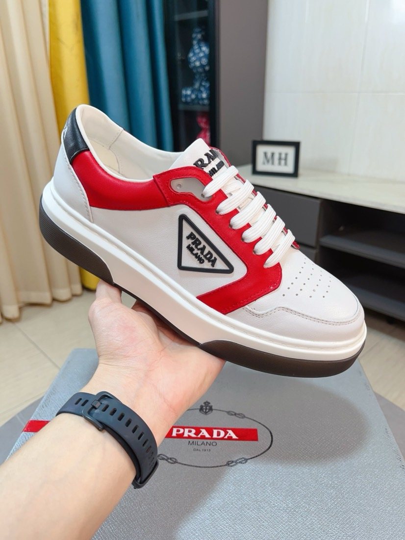 Prada Black, White & Taupe Low-Top Sneakers — model
