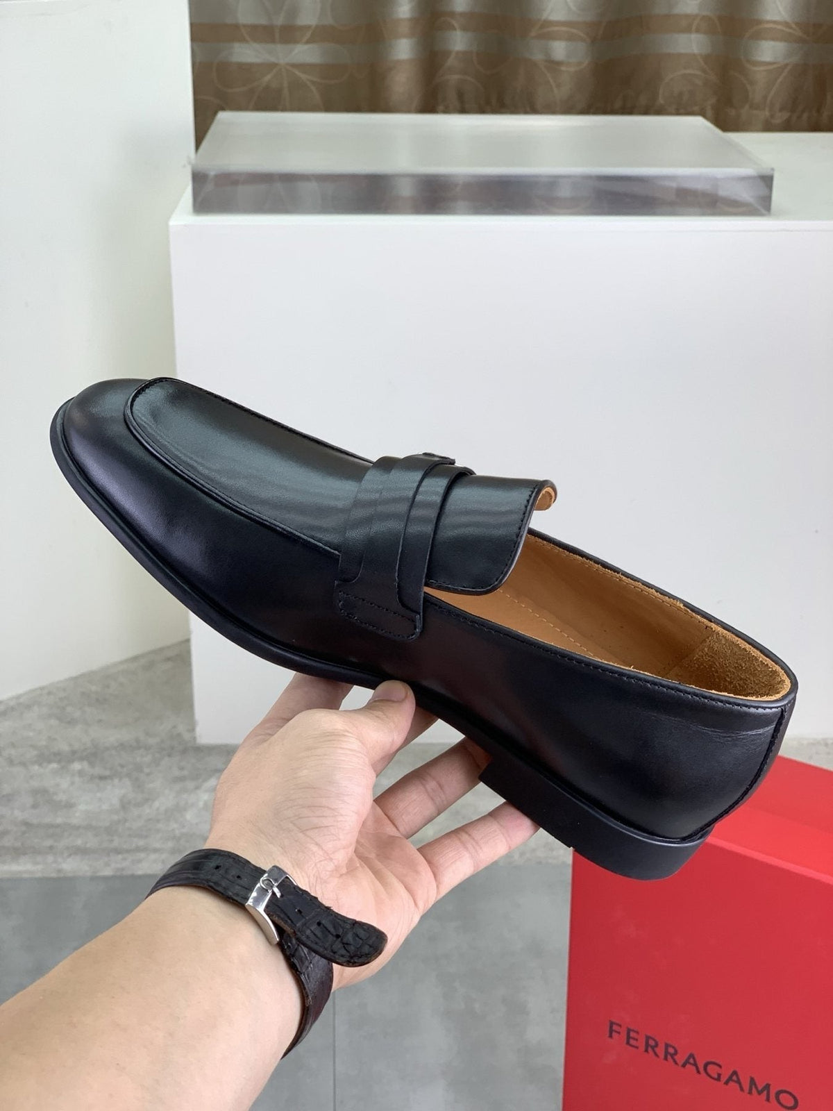 Salvatore Ferragamo Navy Blue Metal-Bit Loafers — side