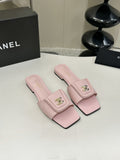 Chanel Square-Toe Leather Slide Sandals — hero