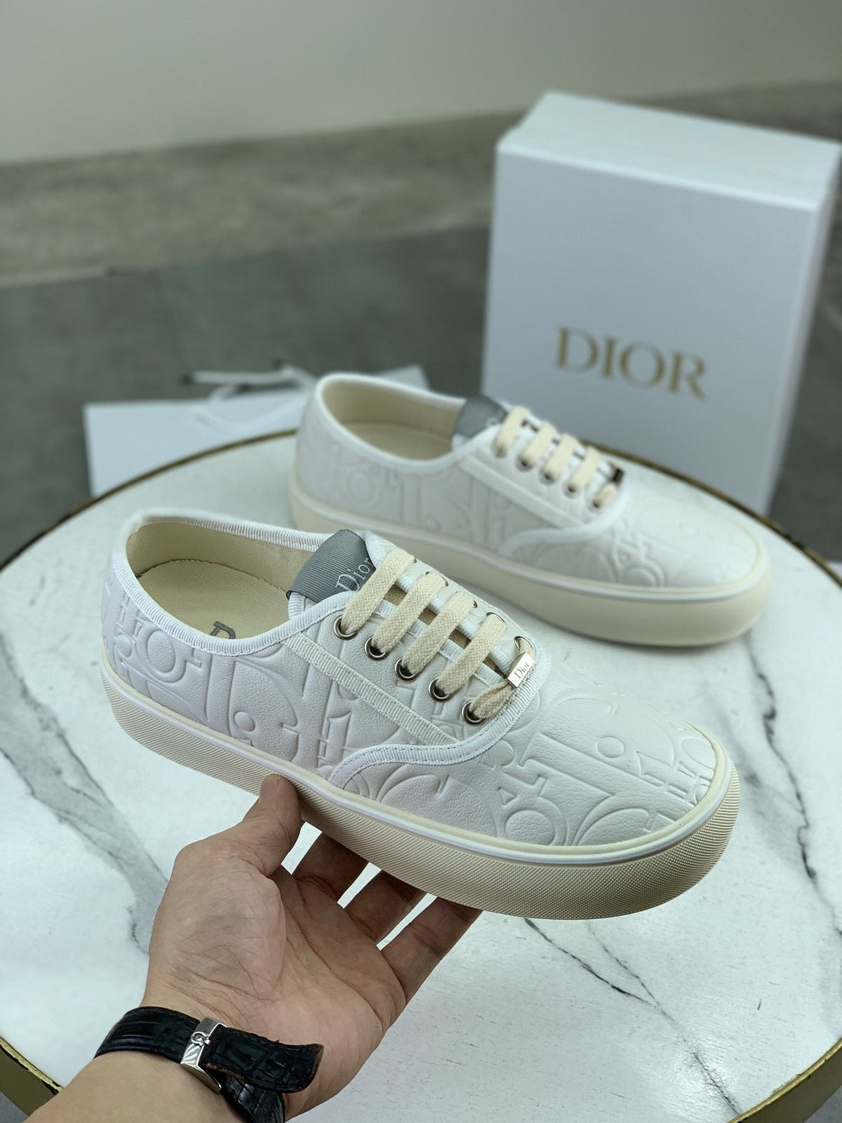 Dior White Embossed Low-Top Sneakers — model