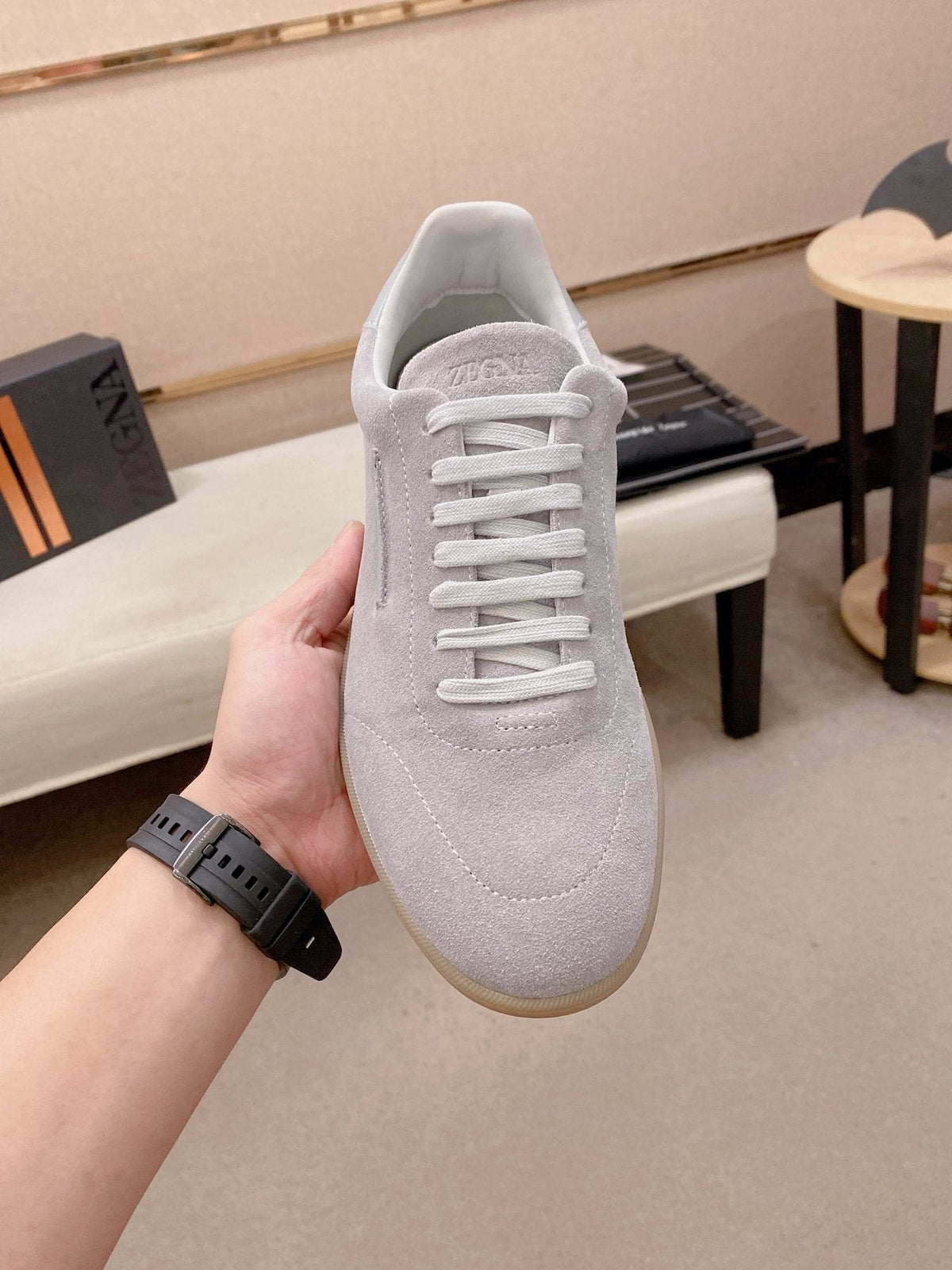 Zegna Suede Low-Top Sneakers — front
