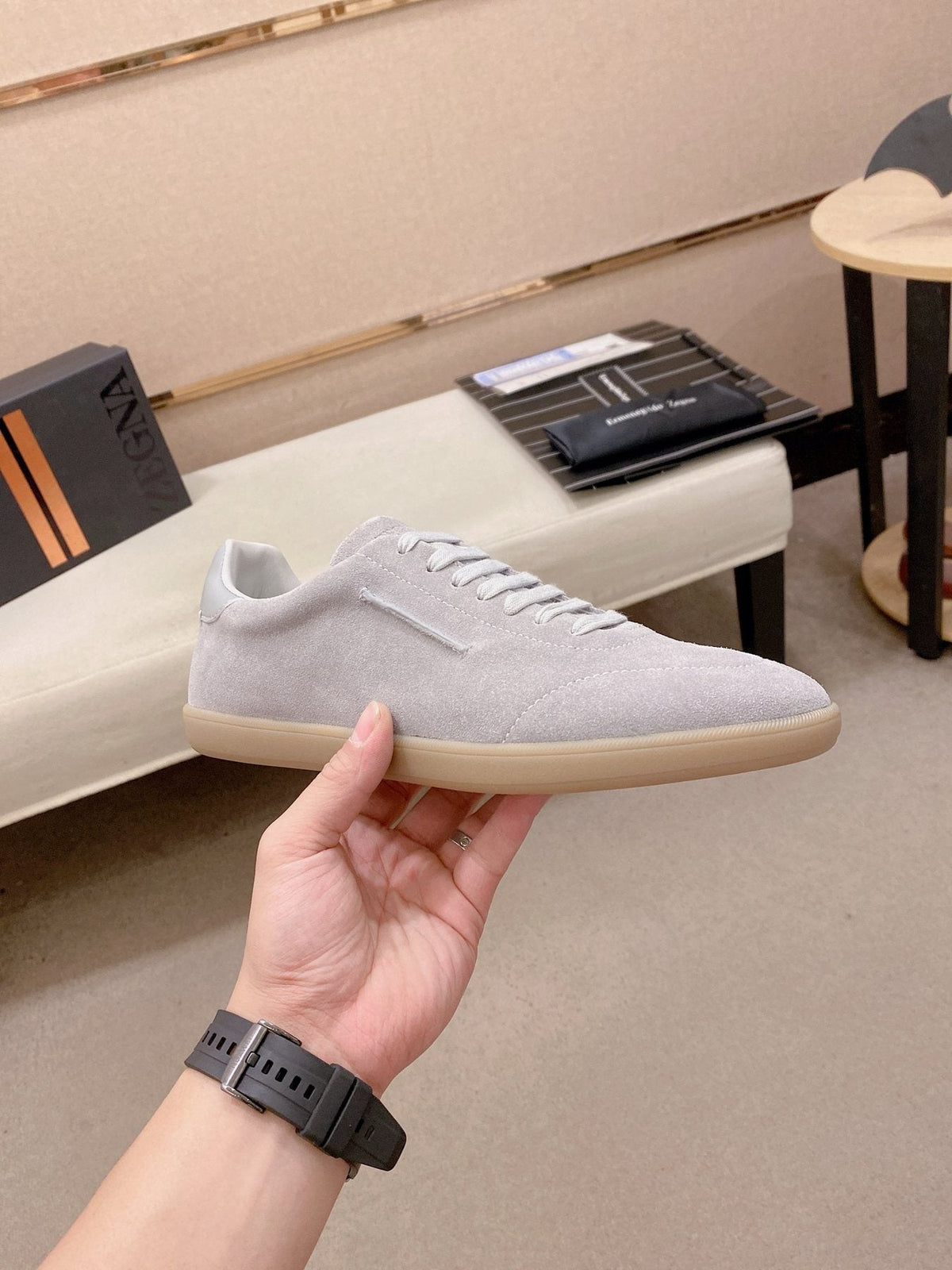 Zegna Suede Low-Top Sneakers — side