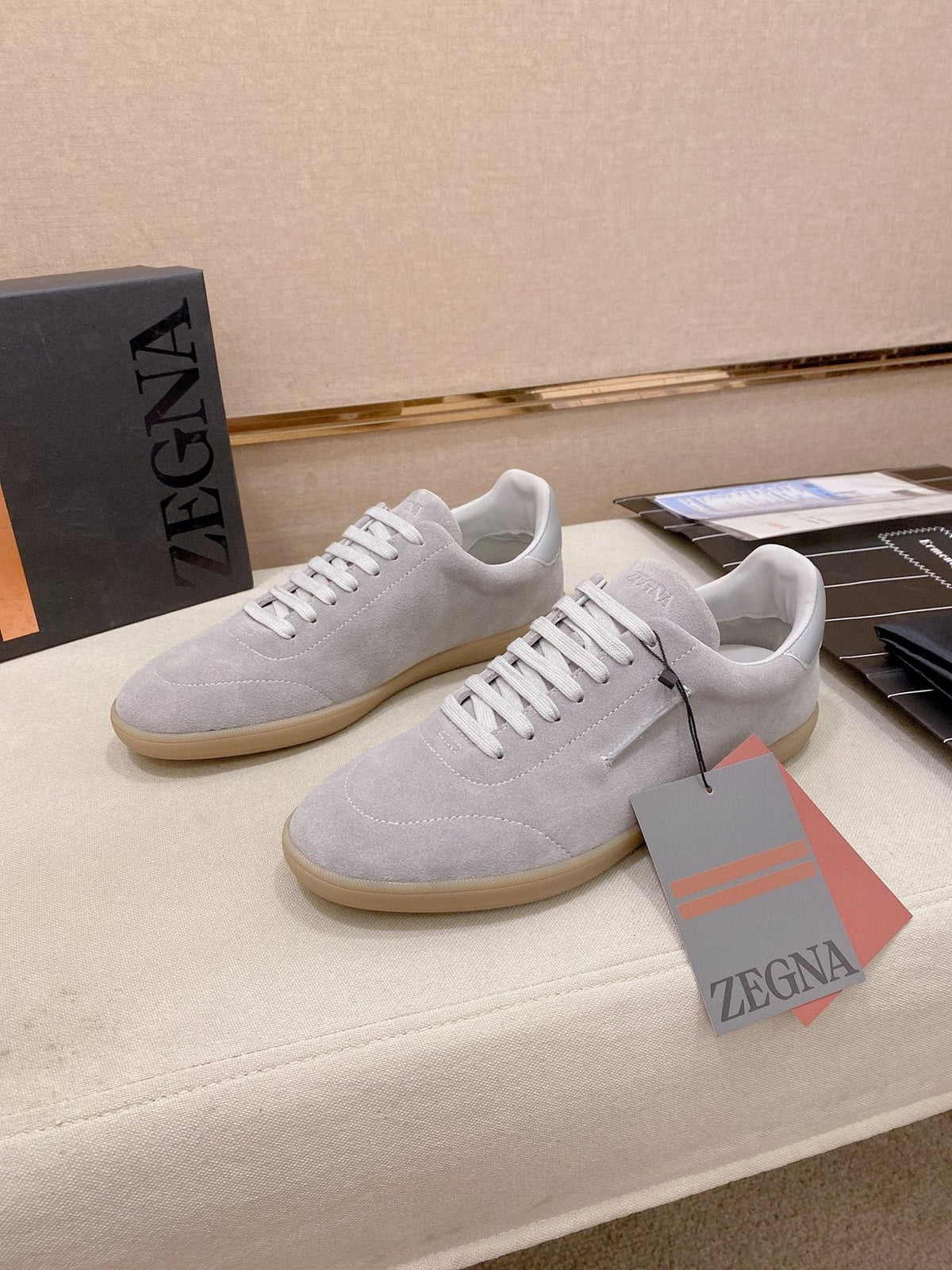 Zegna Suede Low-Top Sneakers — front
