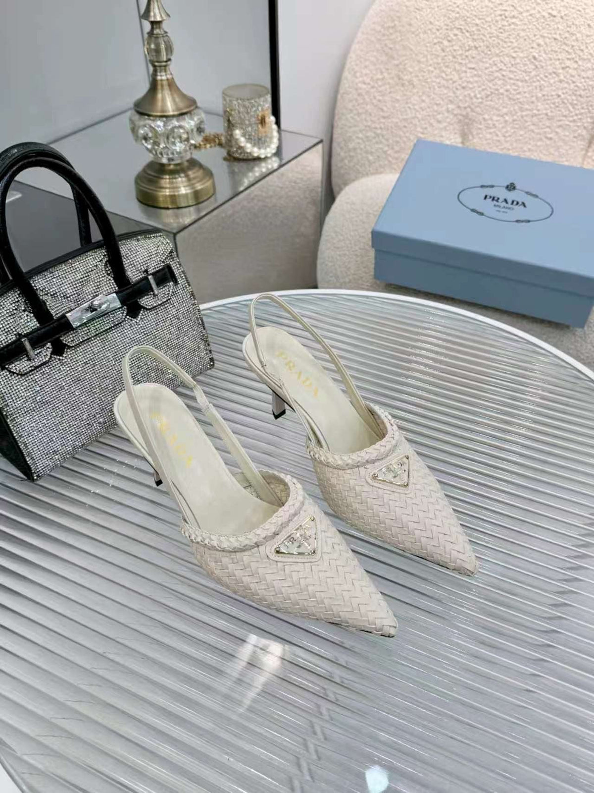 Prada Woven Slingback Pumps — side