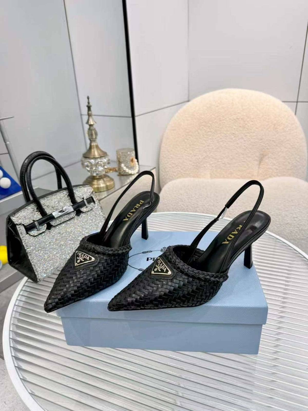 Prada Woven Slingback Pumps — front