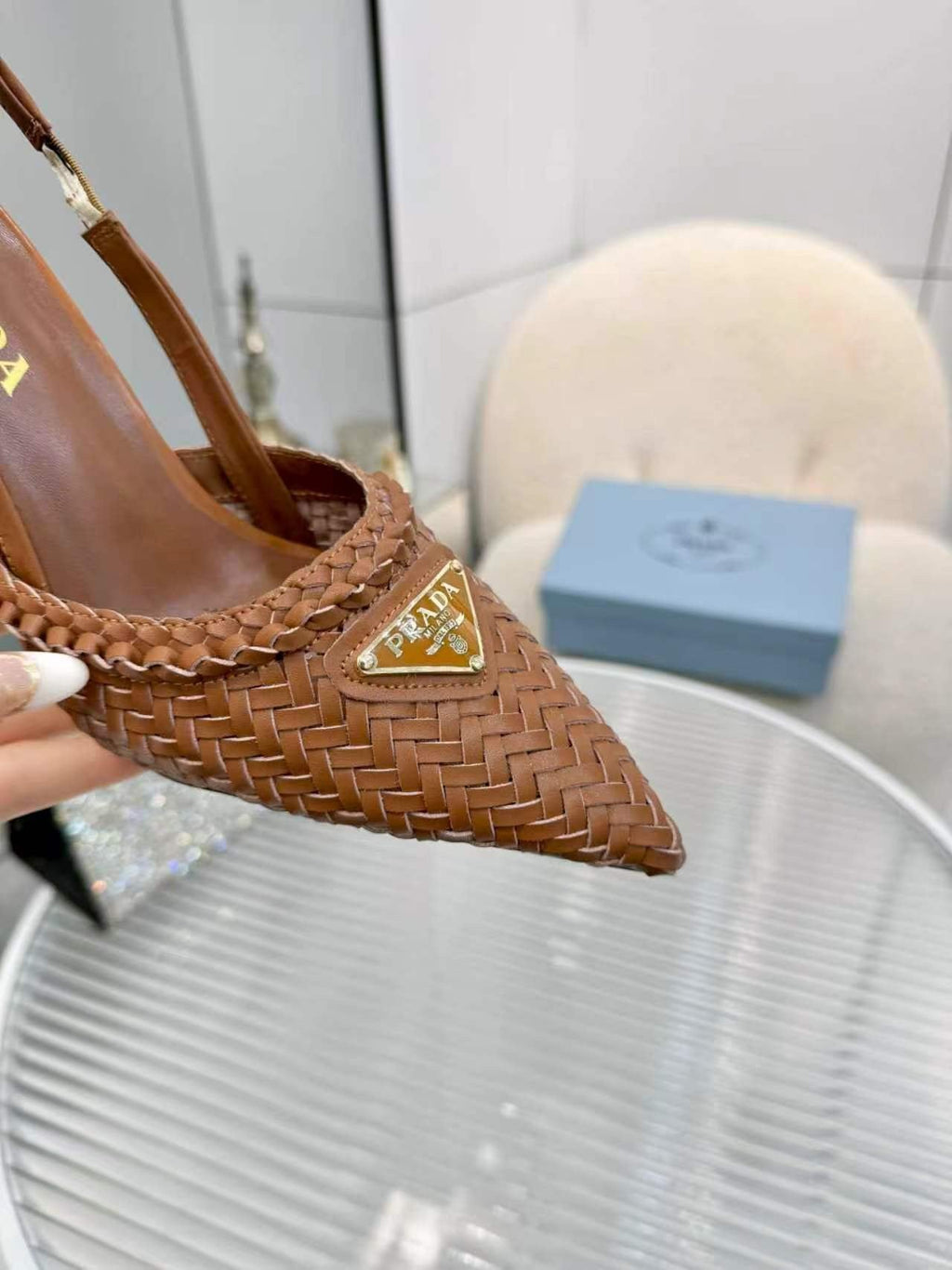 Prada Woven Slingback Pumps — side