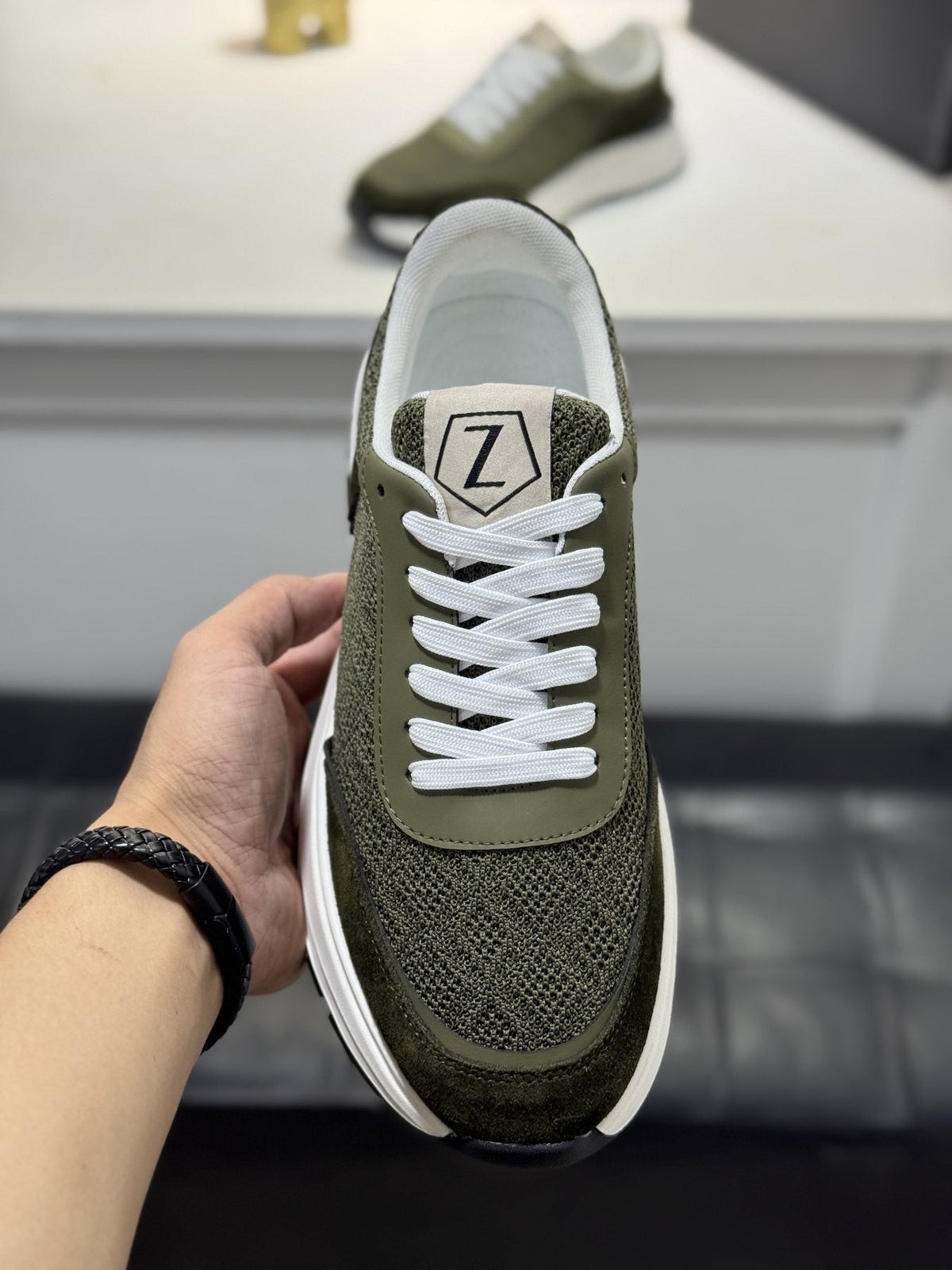 Zegna Knit Lace-Up Sneakers — front