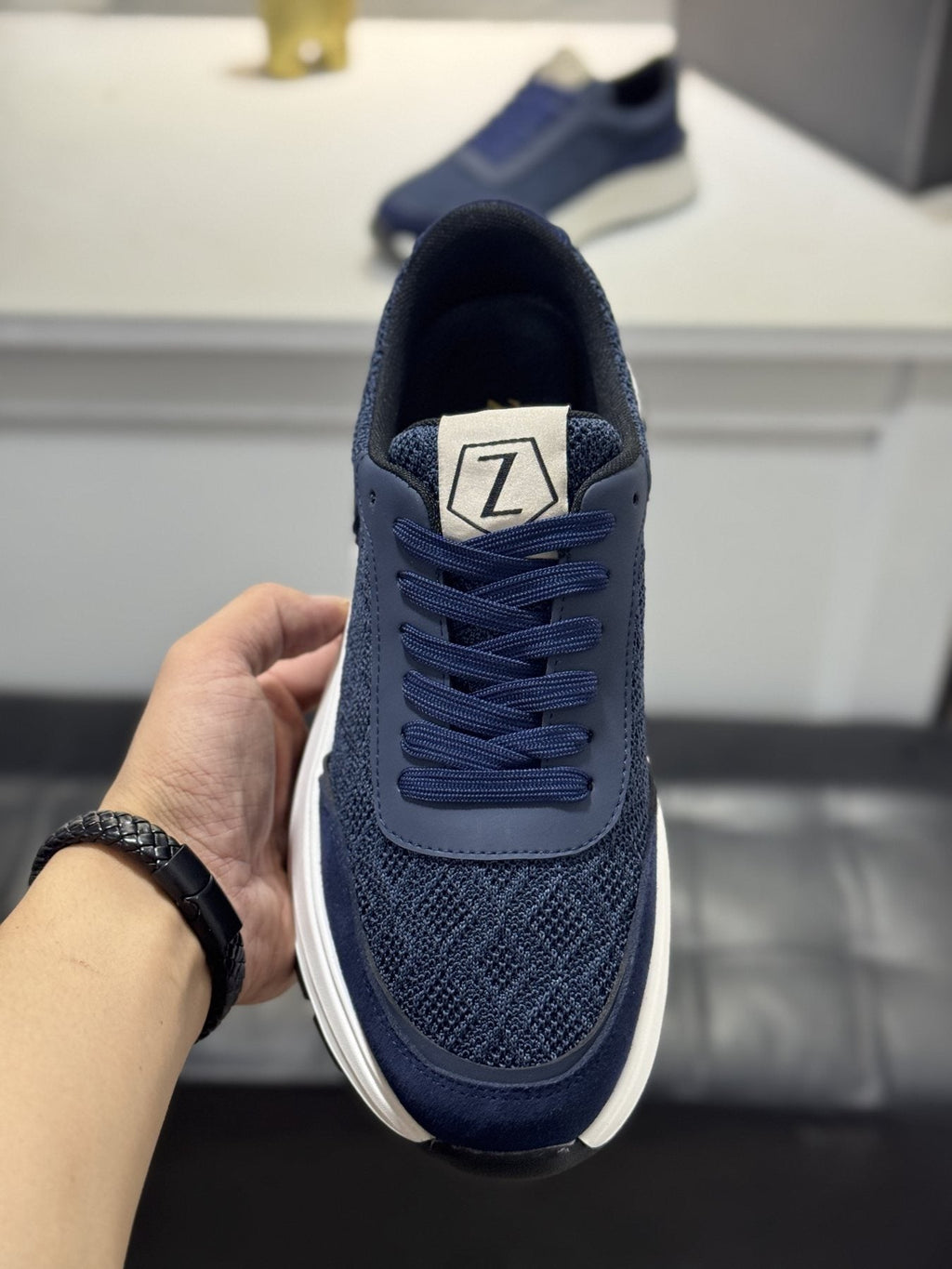 Zegna Knit Lace-Up Sneakers — front