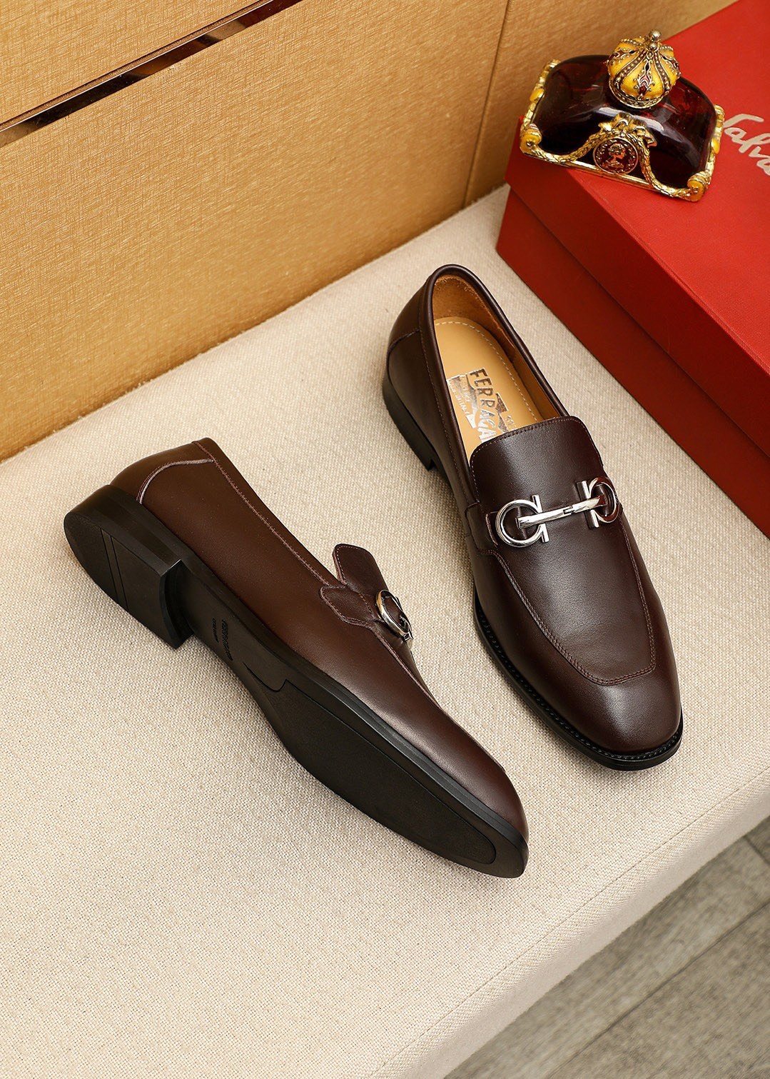 Ferragamo Silver-Tone Ornament Loafers — side