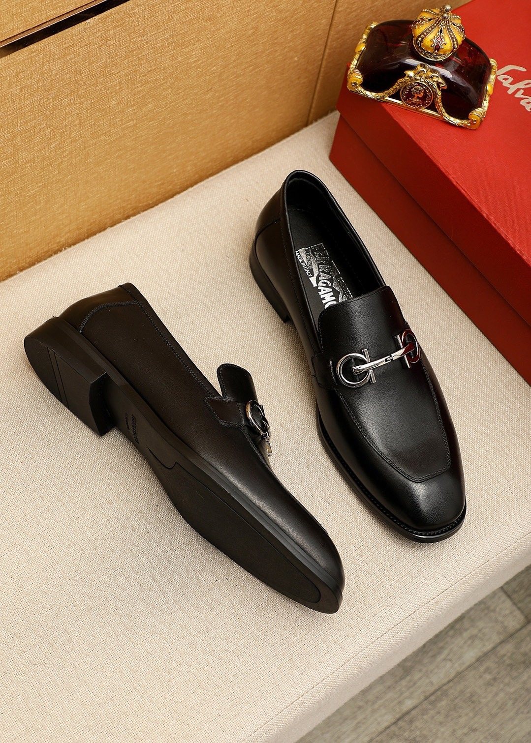 Ferragamo Silver-Tone Ornament Loafers — front