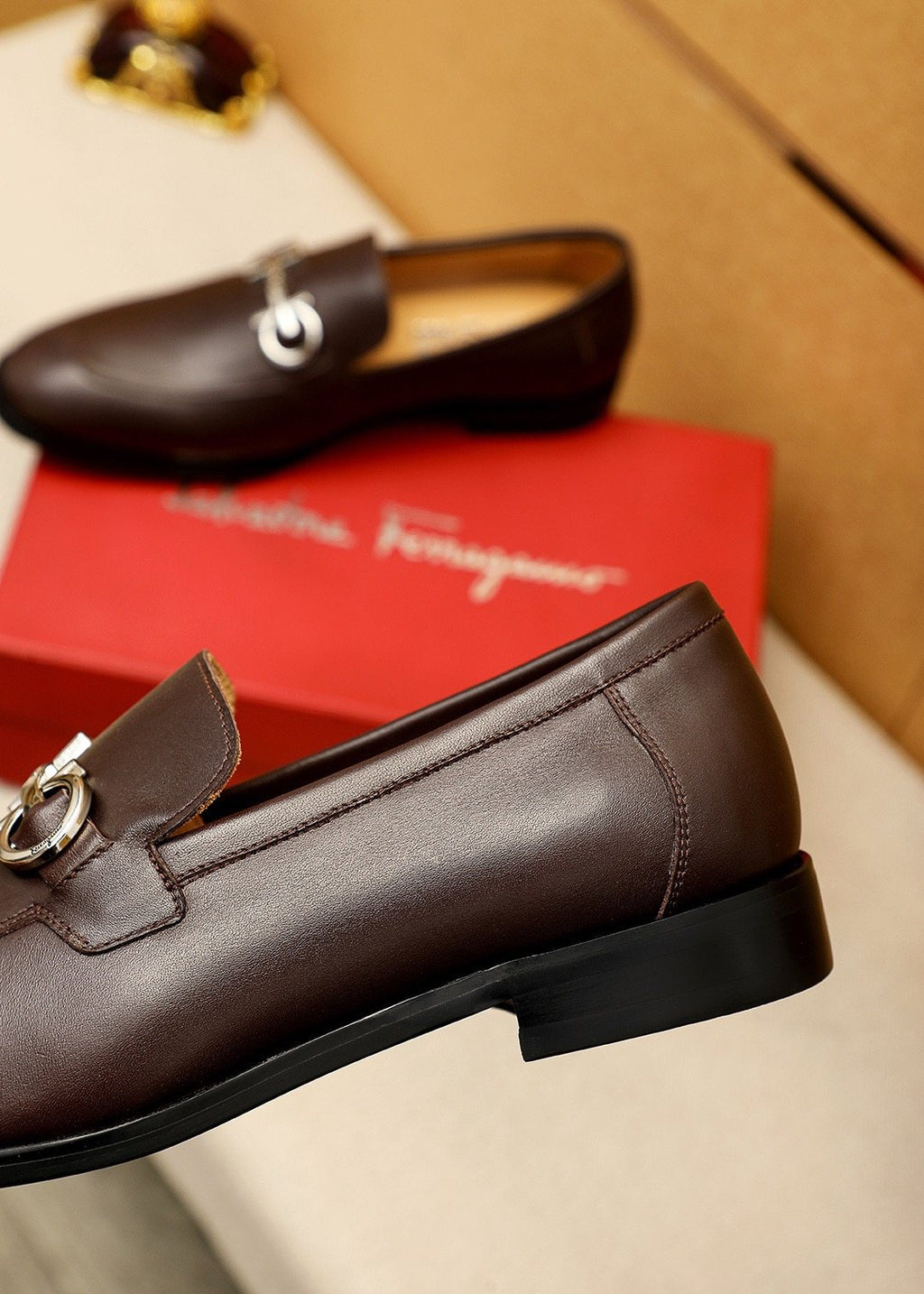 Ferragamo Silver-Tone Ornament Loafers — side