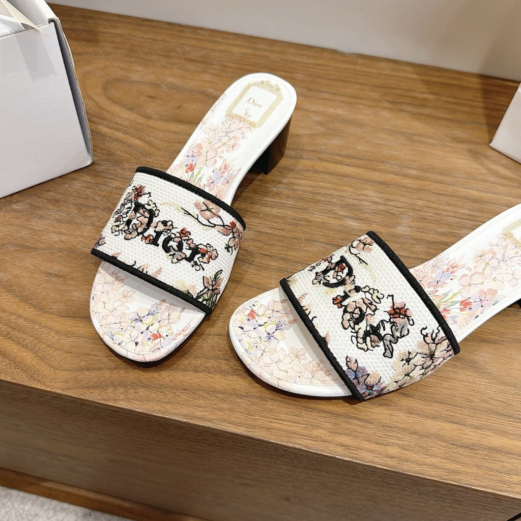 Dior Floral Embroidered Block-Heel Slide Sandals — front