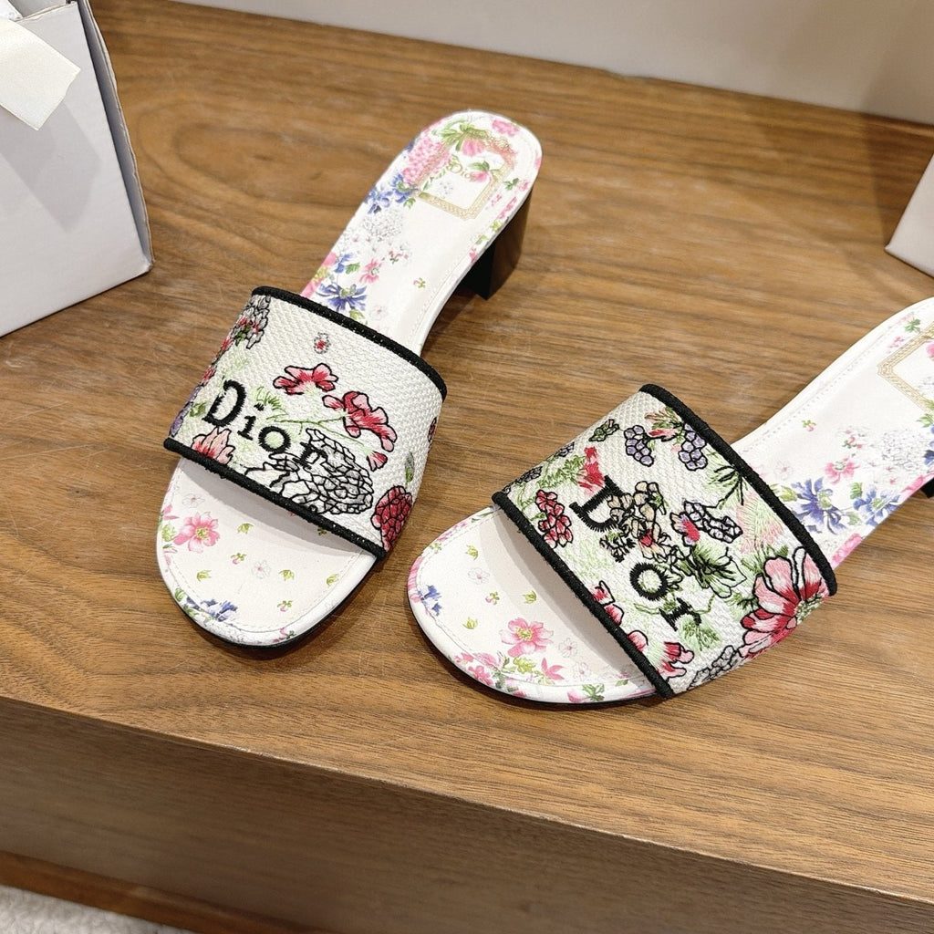 Dior Floral Embroidered Block-Heel Slide Sandals — front