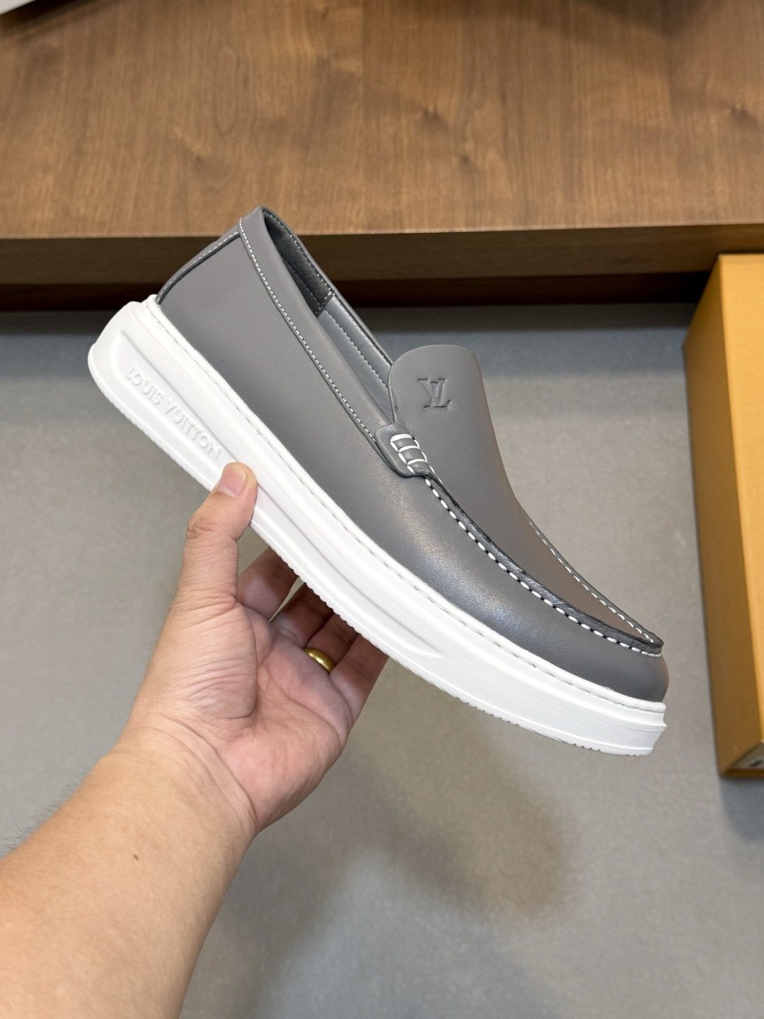 Louis Vuitton Contrast-Stitched Slip-On Sneakers — front