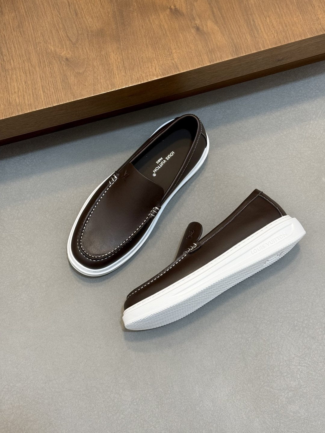 Louis Vuitton Contrast-Stitched Slip-On Sneakers — front