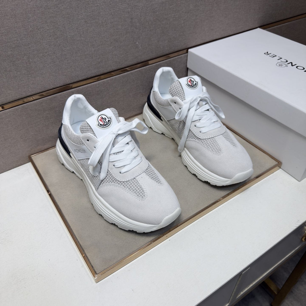 Moncler Light Gray & Navy Sneakers — front