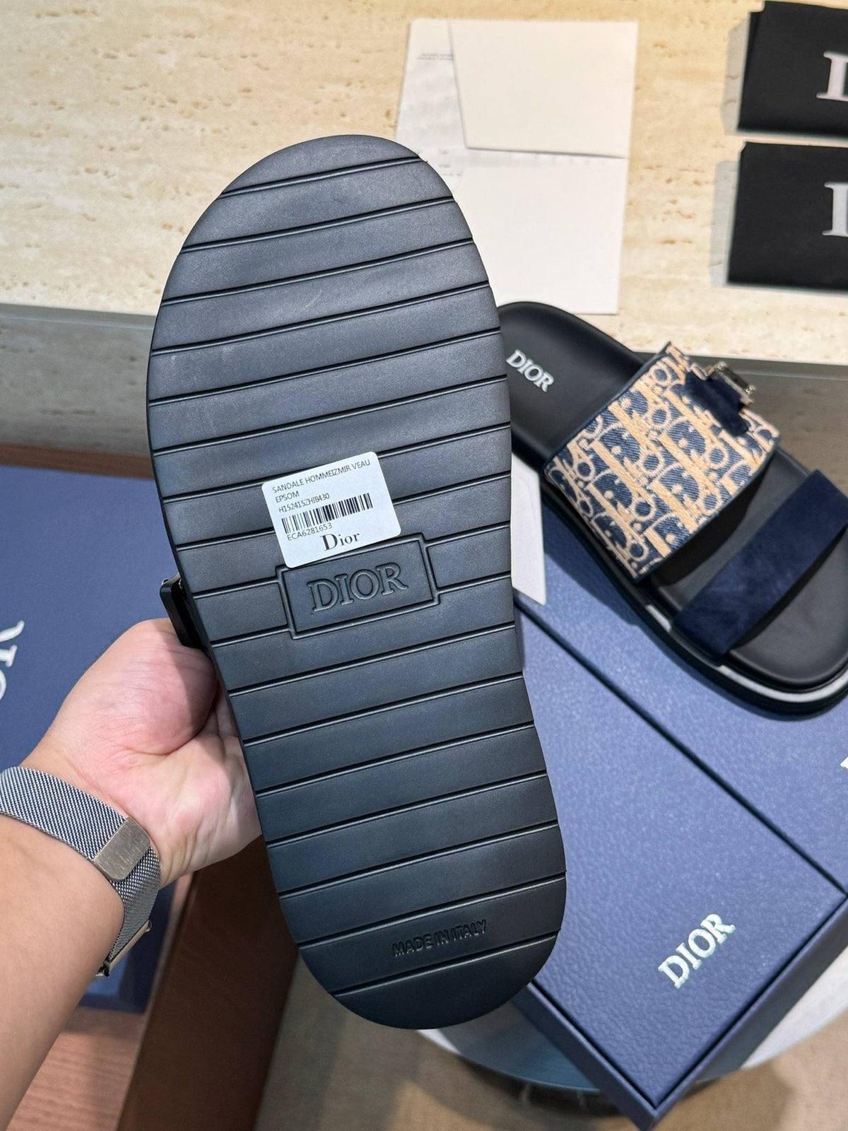 Dior Aqua Monogram Slide Sandals — detail
