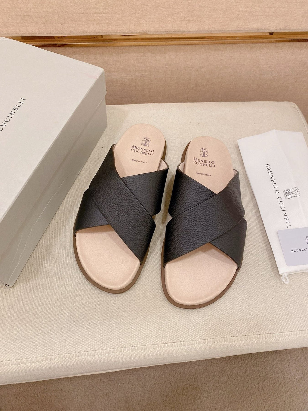 Brunello Cucinelli Cross-Strap Slide Sandals — front