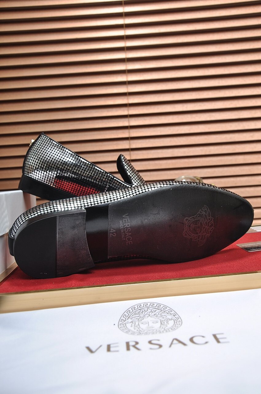 Versace Silver and Black Pattern Loafers — side