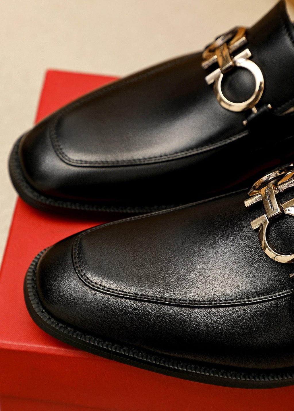 Ferragamo Black Metal Buckle Loafers — detail