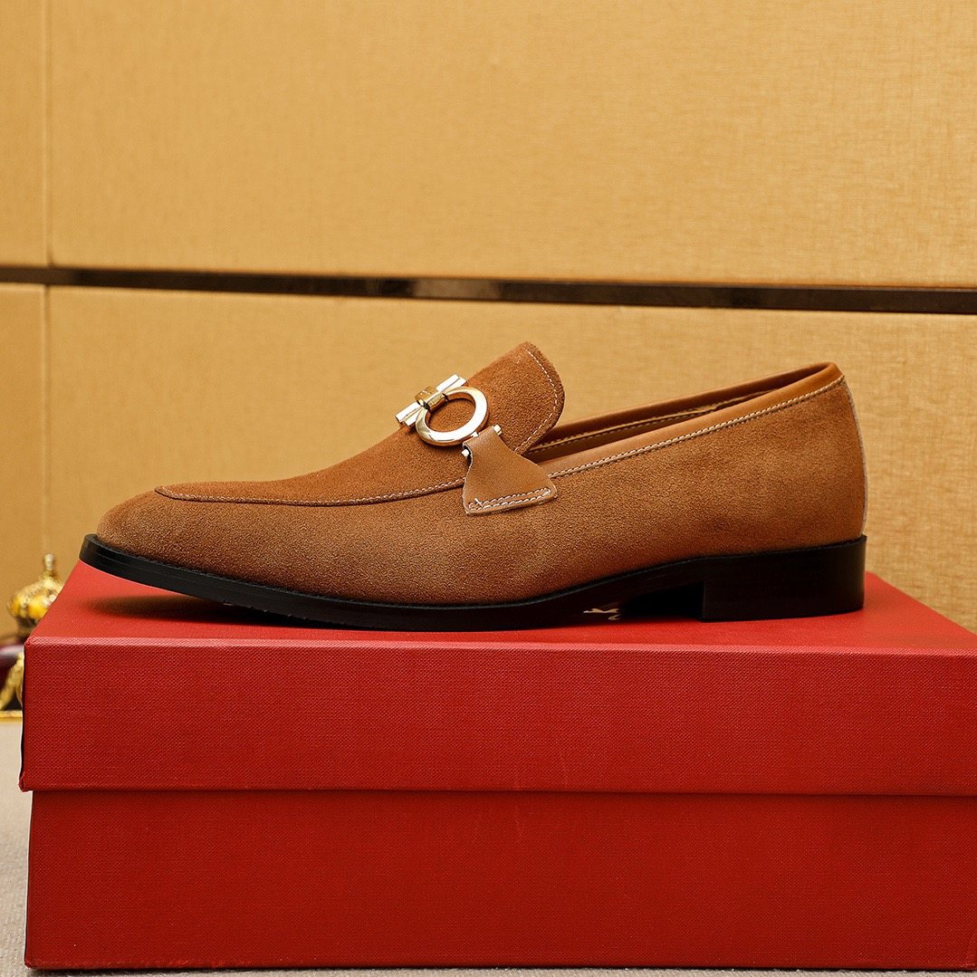 Ferragamo Black Metal Buckle Loafers — side