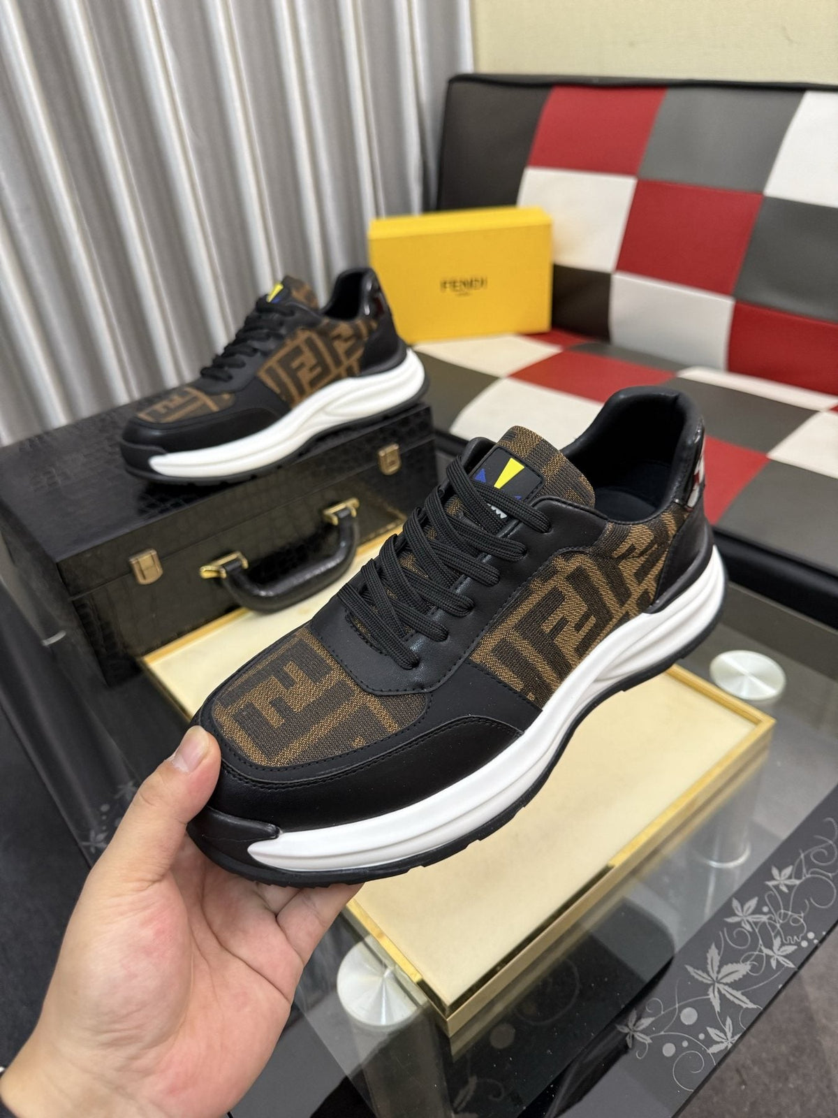 Fendi Men's Patterned Panel Sneakers — model