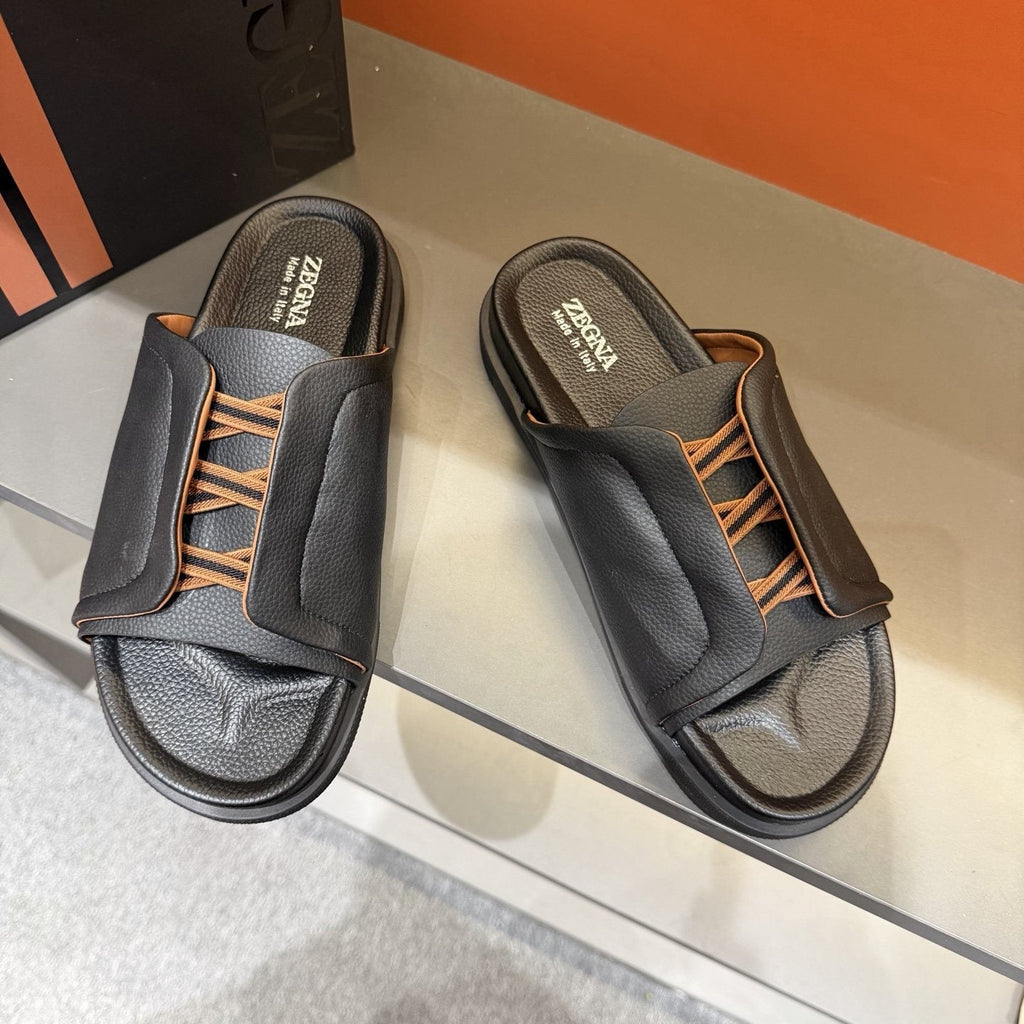 Zegna Lattice Strap Slide Sandals — front