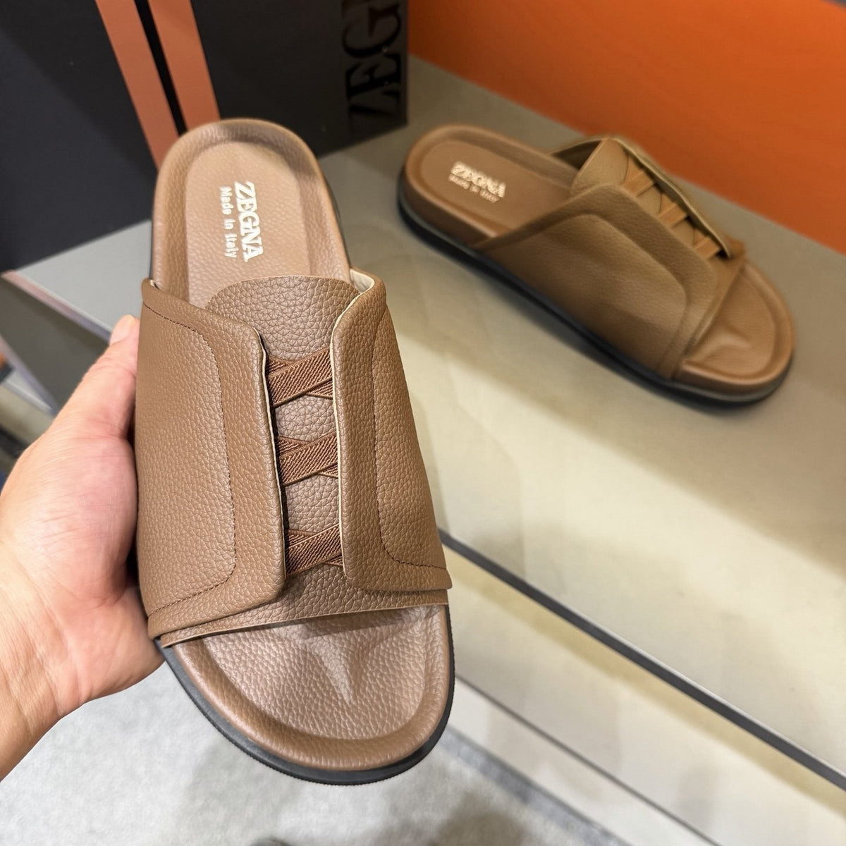 Zegna Lattice Strap Slide Sandals — model