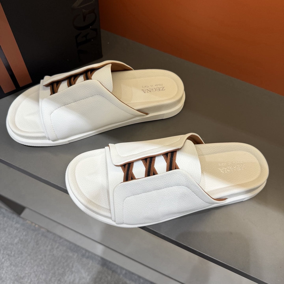 Zegna Lattice Strap Slide Sandals — front