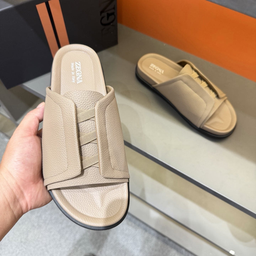 Zegna Lattice Strap Slide Sandals — model