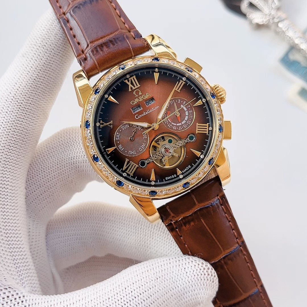 OMEGA Gold Brown Dial Strap Watch — hero