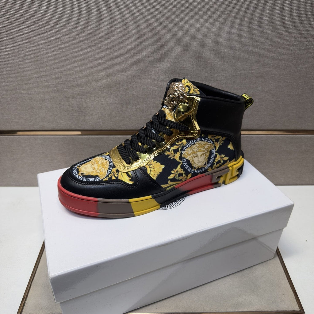 Versace White Gold High-Top Sneakers — front