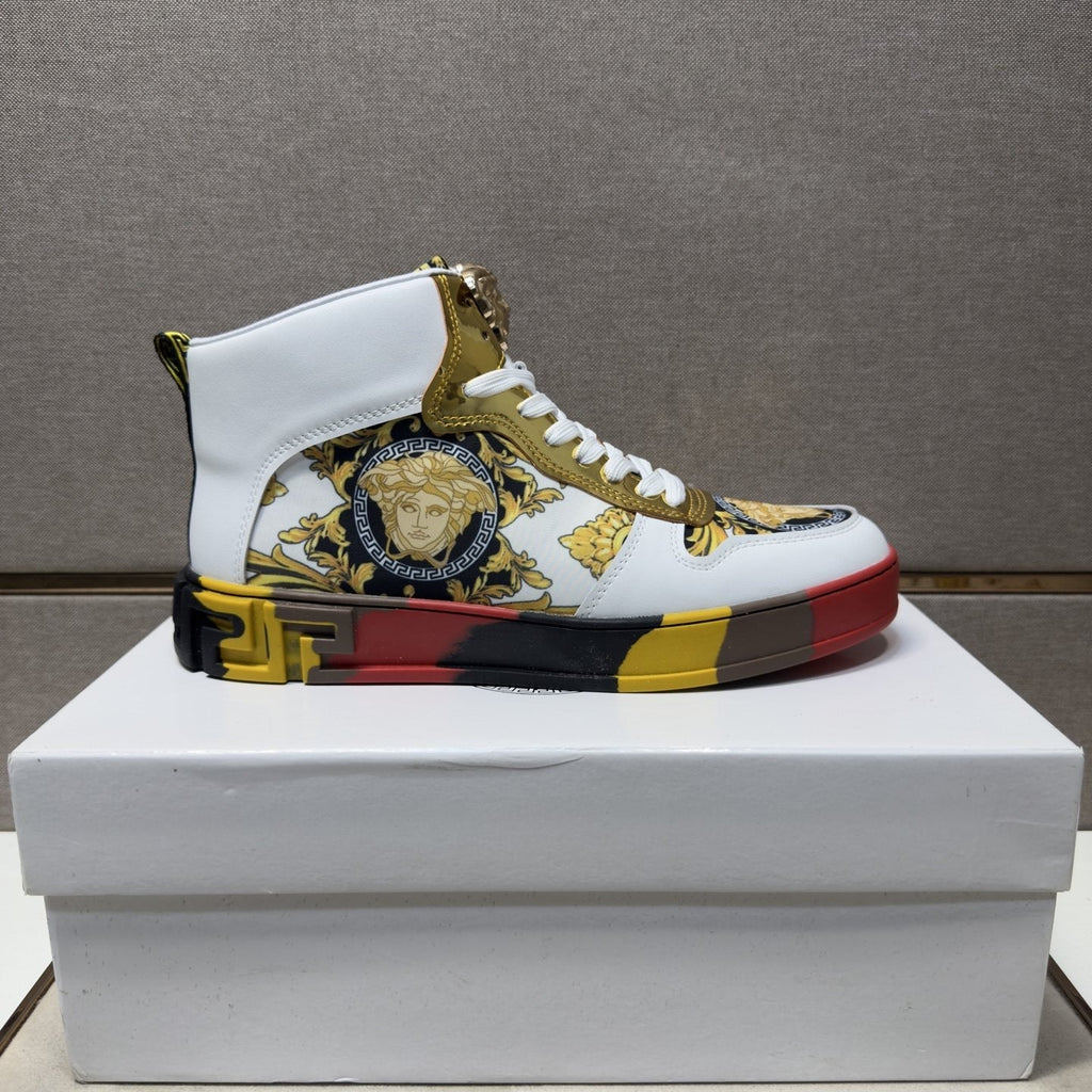 Versace White Gold High-Top Sneakers — front