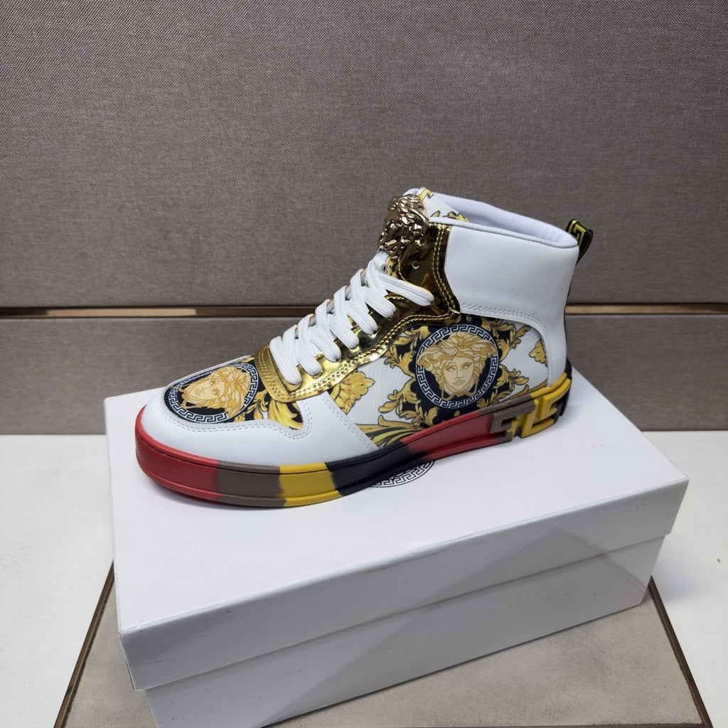 Versace White Gold High-Top Sneakers — side