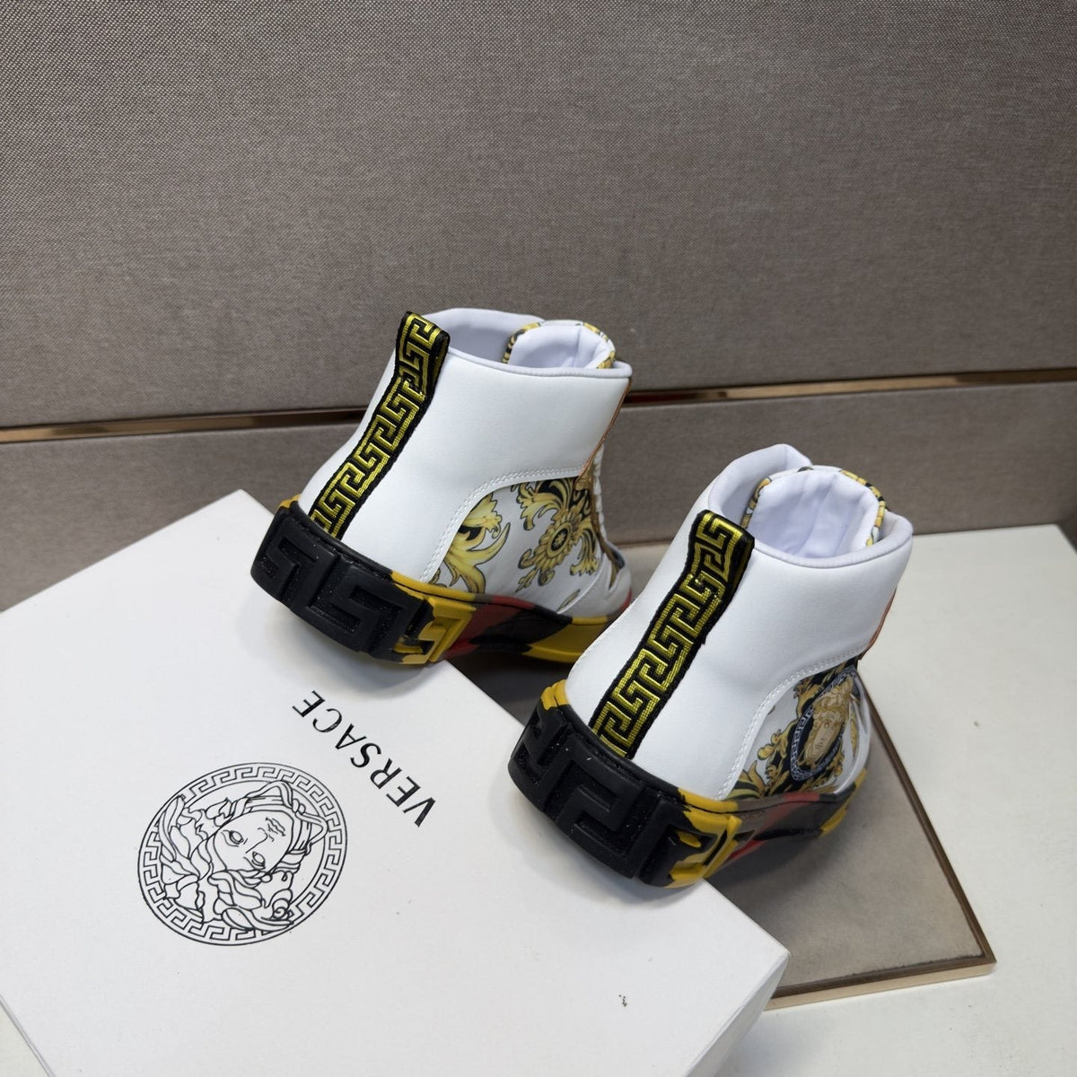 Versace White Gold High-Top Sneakers — front