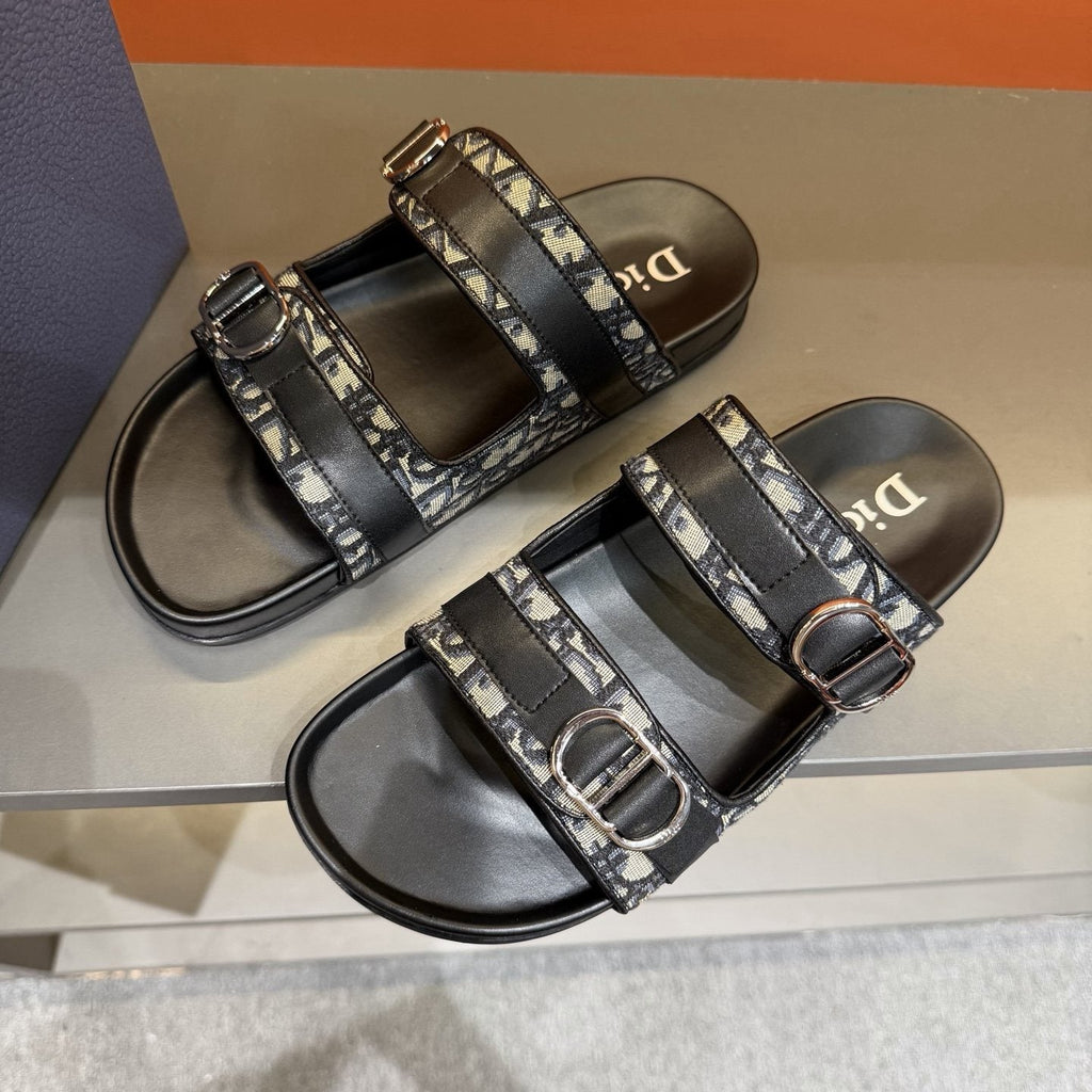 Dior Patterned Double-Strap Slide Sandals — front