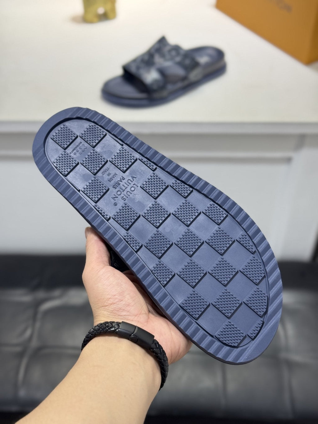 Louis Vuitton Embossed Strap Slide Sandals — back