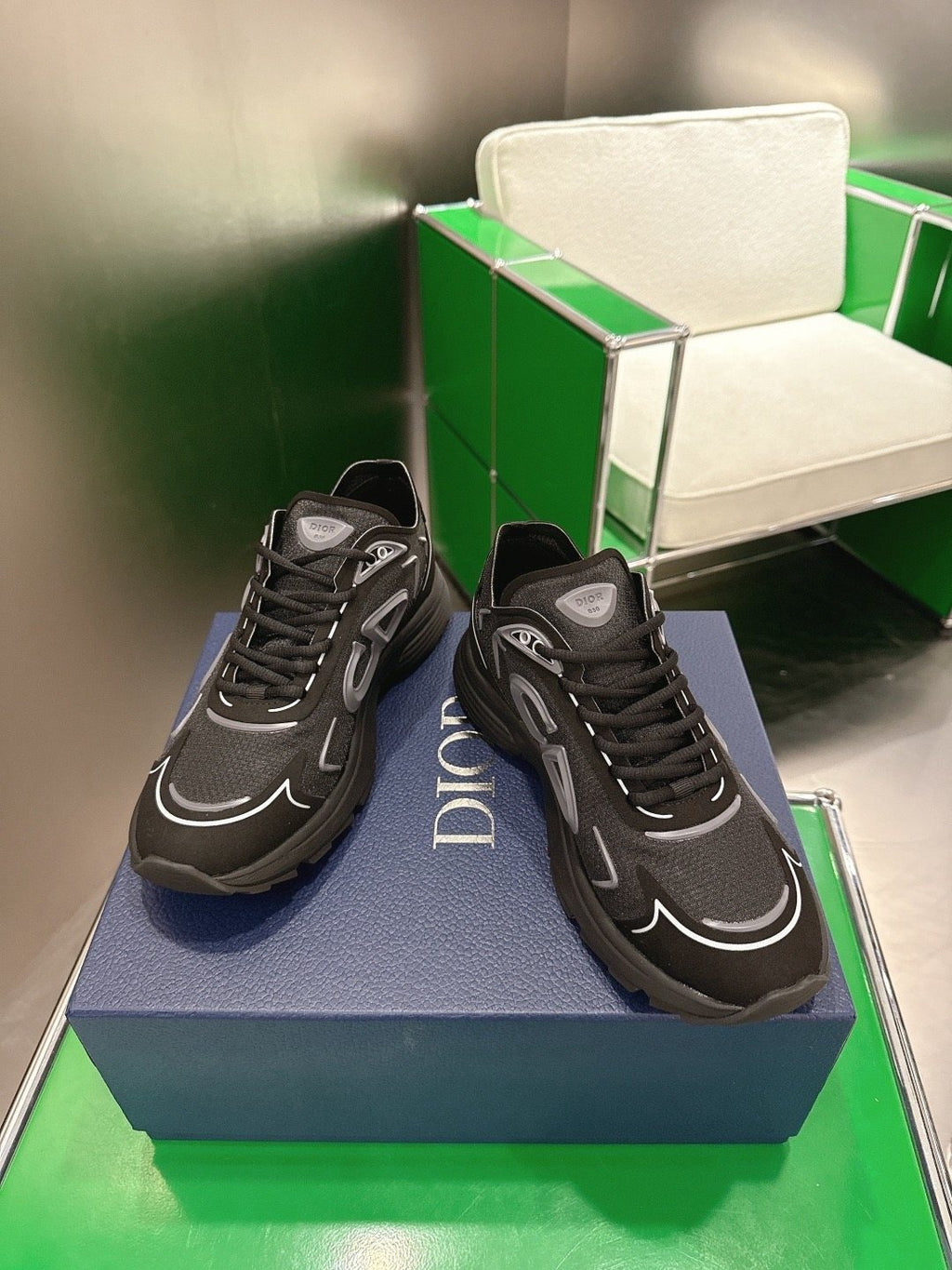 Dior Black and White Accent Low-Top Sneakers — side