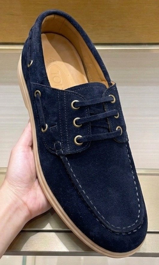 Tod's Navy Blue Boat Shoes — front