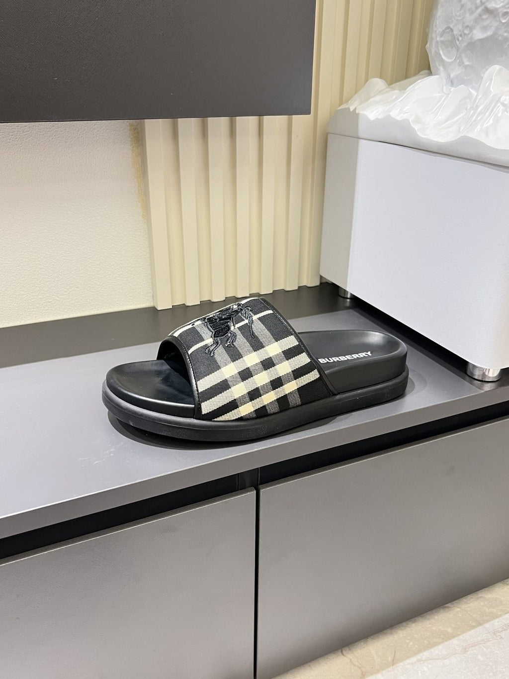 Burberry Plaid Slide Sandals — side