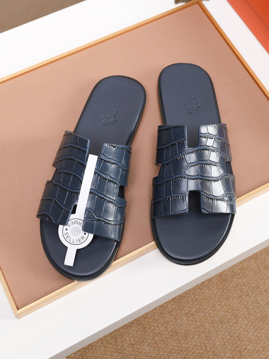 Hermès Croc-Embossed H Slide Sandals — hero