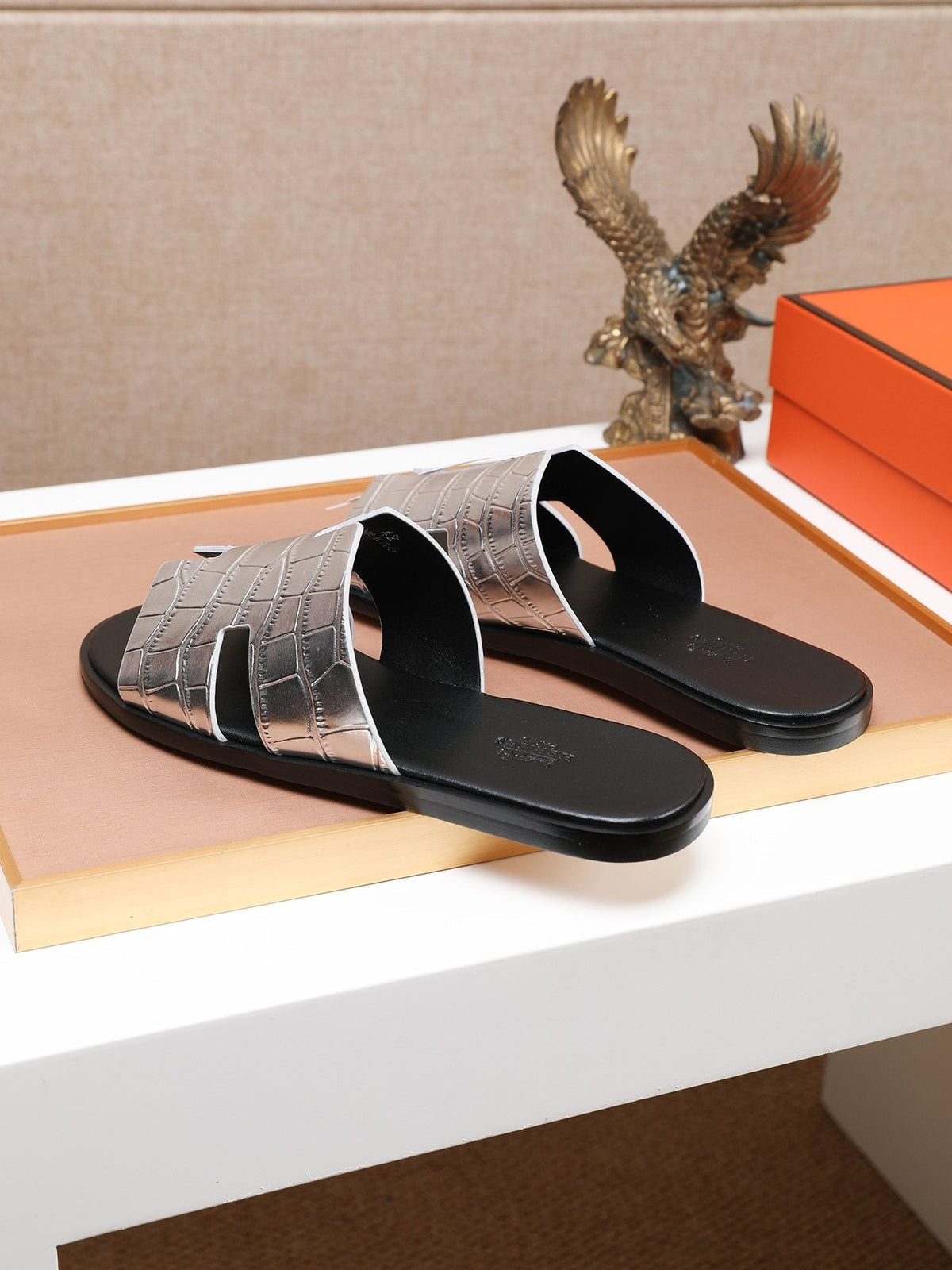 Hermès Croc-Embossed H Slide Sandals — back