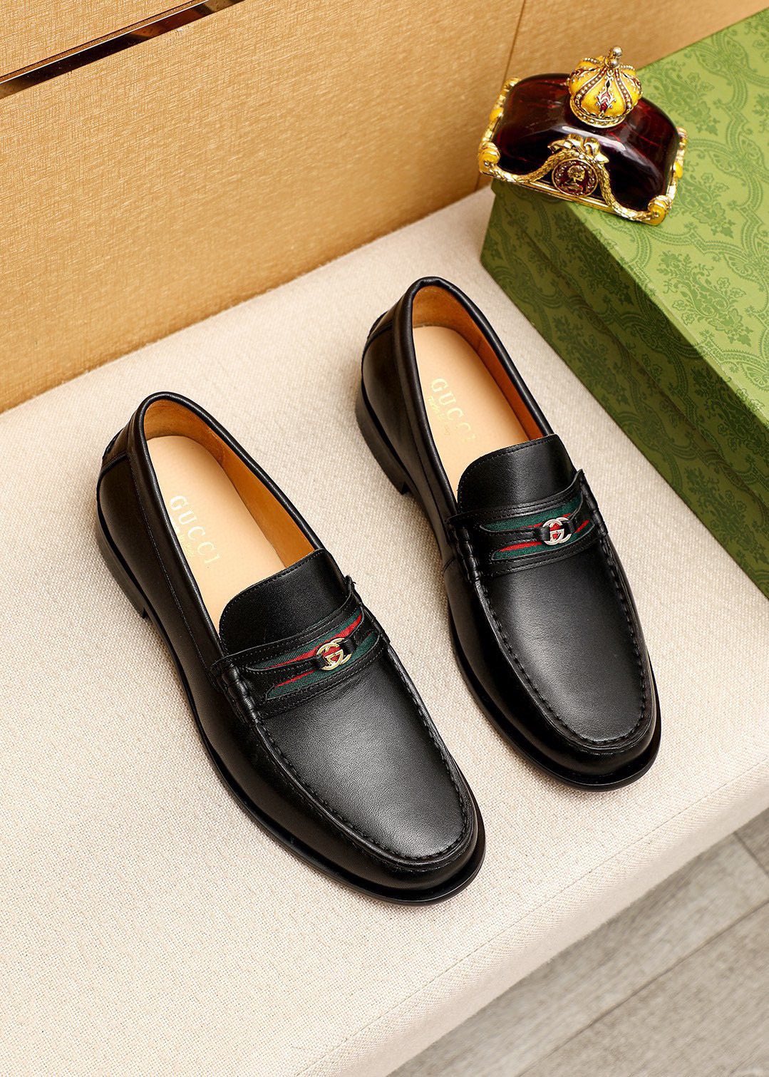 Gucci Web Stripe Leather Loafers — hero