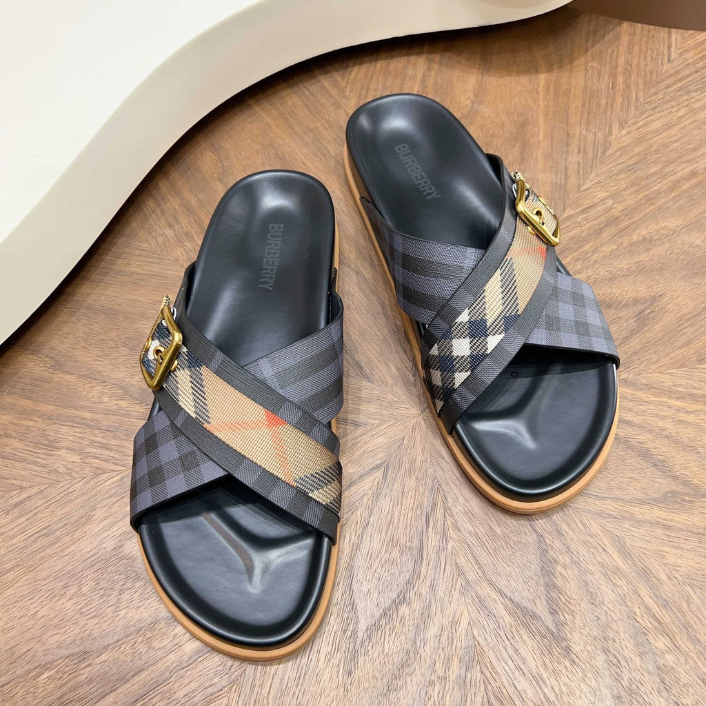 Burberry Check Cross-Strap Slide Sandals — front