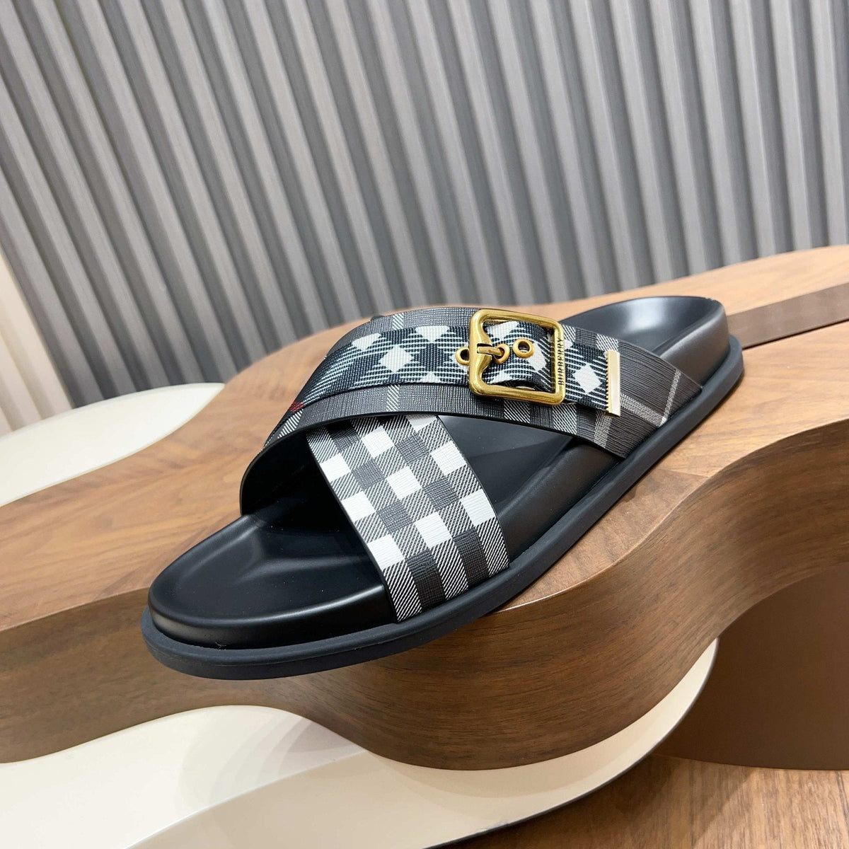 Burberry Check Cross-Strap Slide Sandals — front