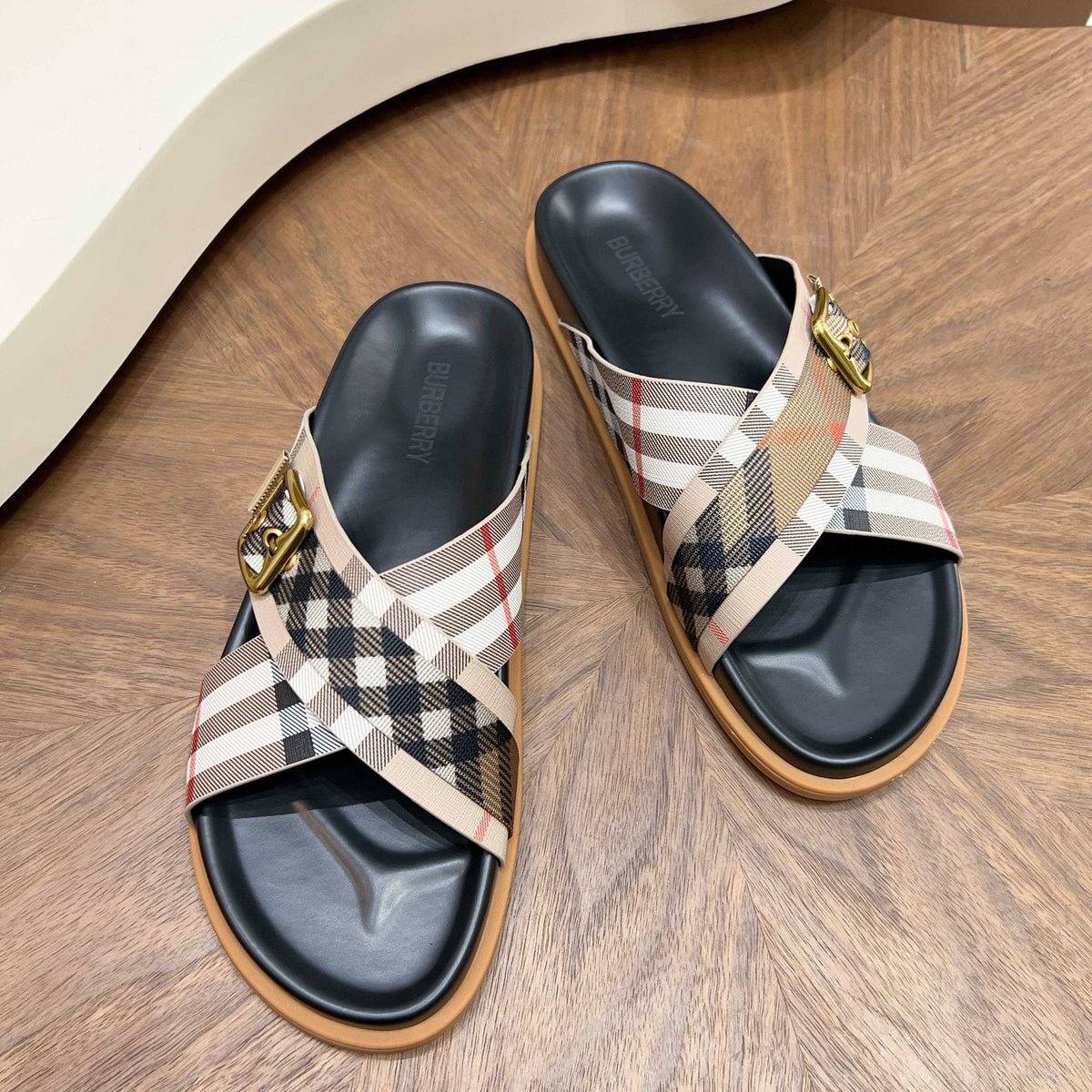 Burberry Check Cross-Strap Slide Sandals — side